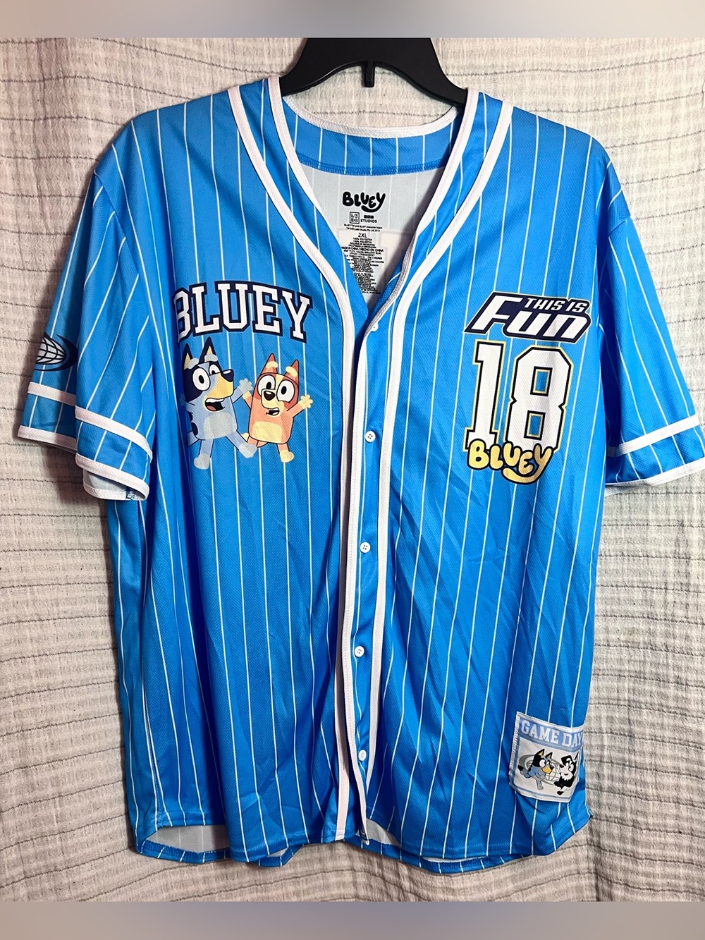 Bluey Blue Striped Jersey Button-Up - Bluey Brand